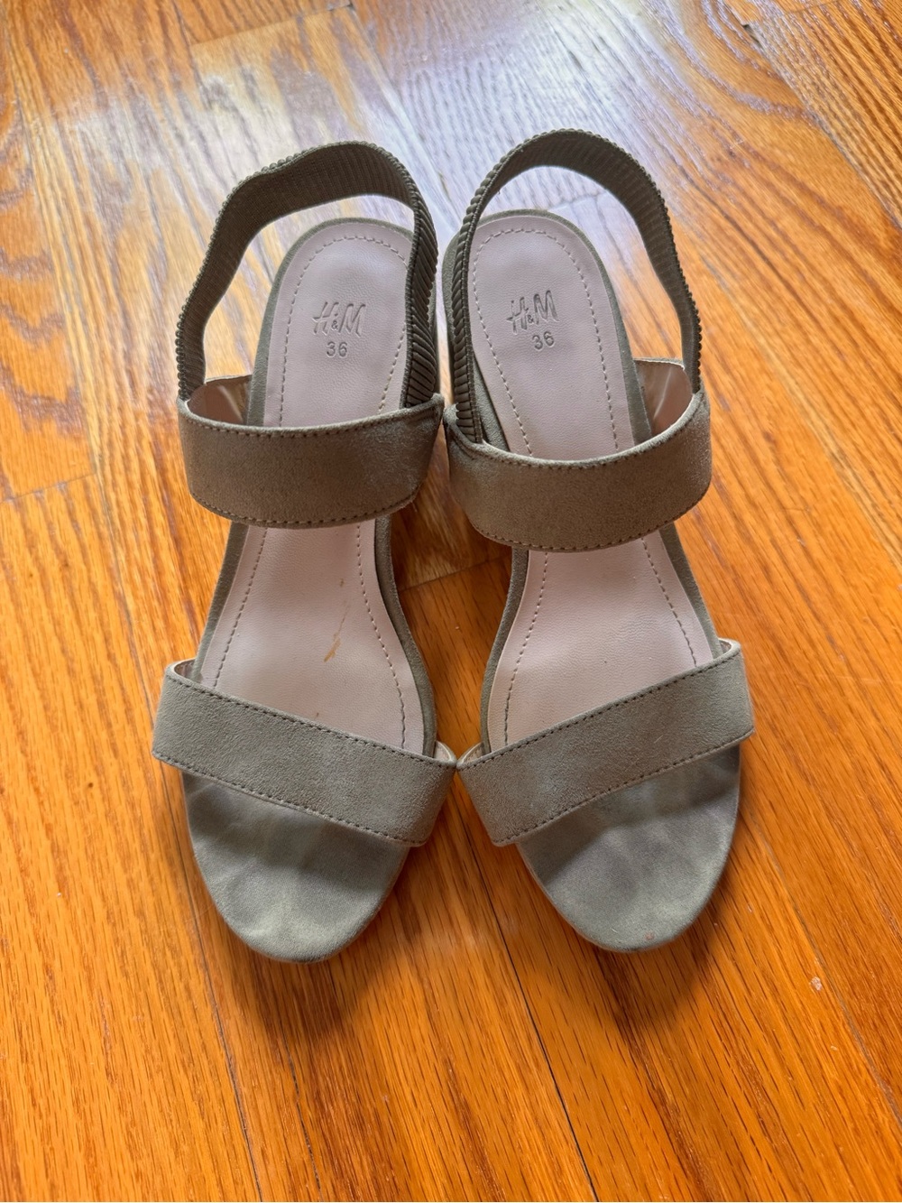 H&M Olive Suede Platform Block Heel Sandals